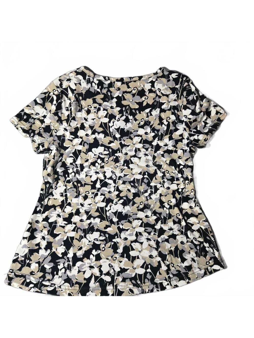 Croft & Barrow Classic Women's Floral Print Black Tee, Size Small, Very Good